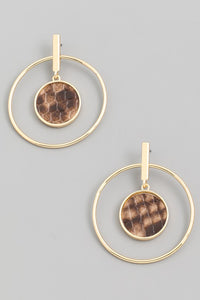 Animal Print Circle Hoop Drop Earring