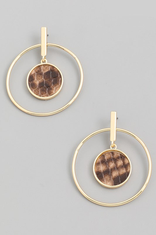 Animal Print Circle Hoop Drop Earring