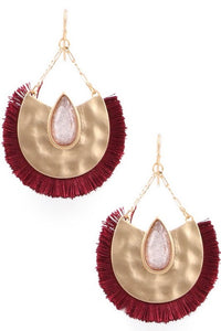 Glass Jewel Teardrop Fringe Drop Earrings