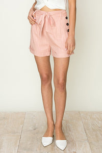 Cuffed Shorts with Waist Tie and Button Detail