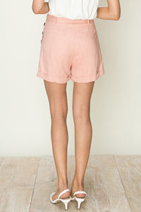 Cuffed Shorts with Waist Tie and Button Detail