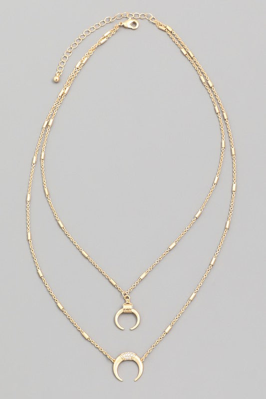 Crescent Moon Layered Pendant Necklace
