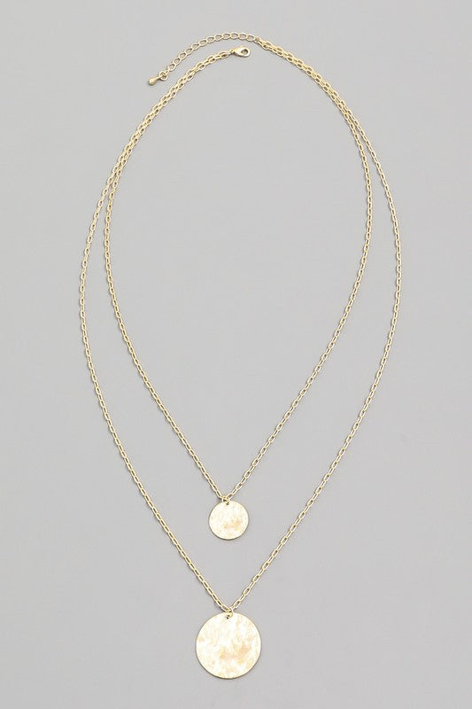 Layered Hammered Disc Pendant Necklace