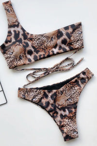 One Shoulder Leopard Print Bikini