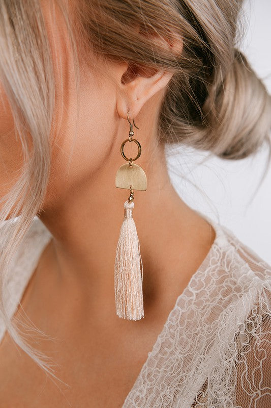 Champaign/Antique Gold Hoop Detail with Tassel Earrings