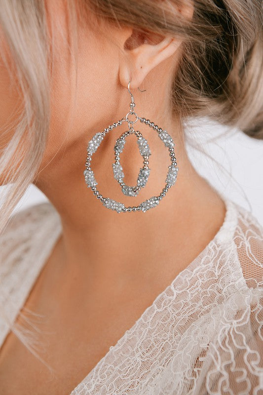 Silver/Gray-Blue Beaded Hoop