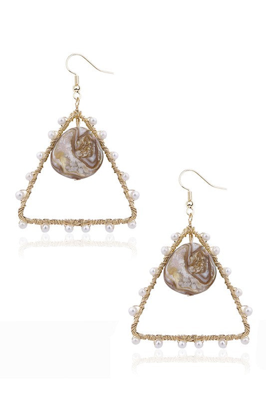 Hollow Triangle Pearl Earrings