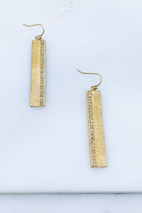 Textured Gold Bar Earrings with Rhinestone Detail