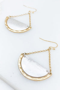 2 Tone Semi Circle Drop Earrings
