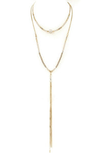Faceted Bead Cream/Pearl Tassel Layered Necklace