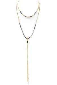 Faceted Bead Cream/Pearl Tassel Layered Necklace
