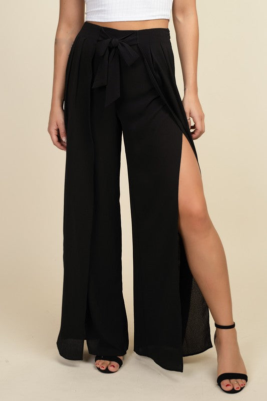 Front Slit High Waisted Palazzo Pants with Self Tie – Luca Bella Boutique