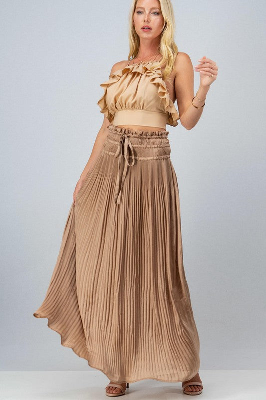 Taupe Pleated Maxi Skirt