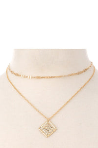 Chain Layered Square Choker Necklace