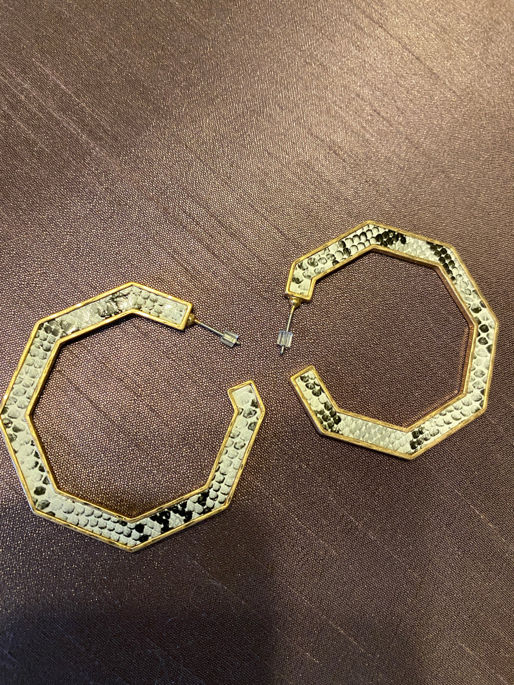 Snake Print Octagon Shaped Hoop Earrings