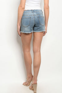 Distessed Denim Shorts with Frayed Hem