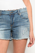 Load image into Gallery viewer, Distessed Denim Shorts with Frayed Hem
