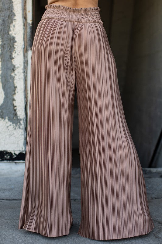 Mocha Pleated Palazzo Pants