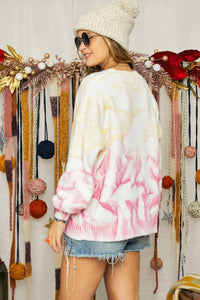 Yellow and Pink Tie Dye Fuzzy Sweater